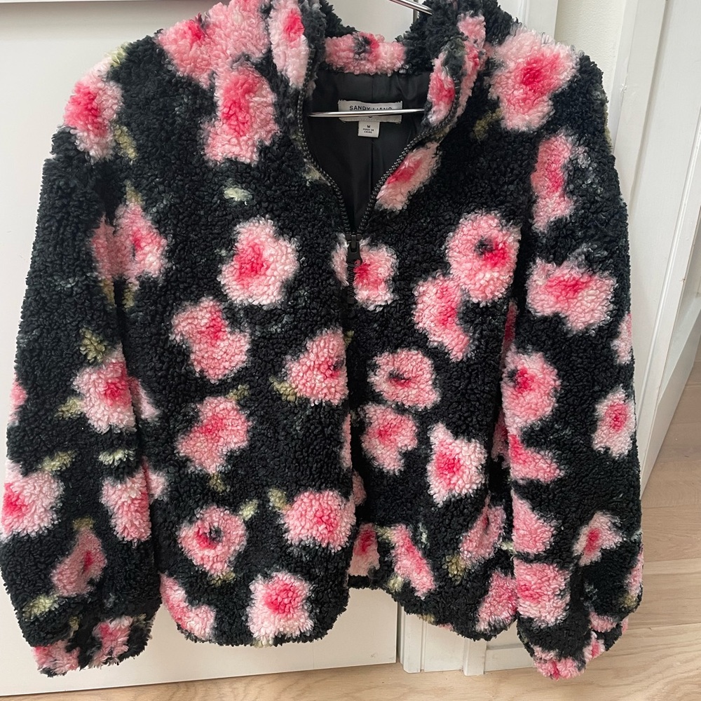 Sandy Liang pink floral Sherpa pullover fleece
